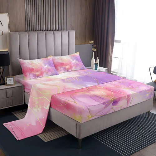 Miniatura 10 de Juego de sábana bajera ajustable de teñido anudado para niñas, juego de ropa de cama con diseño de arco iris degradado de arcoíris, lindo juego