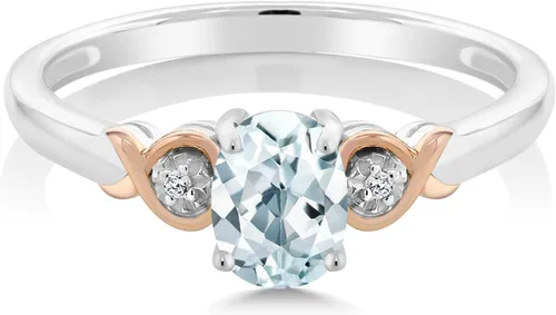 Miniatura 21 de Gem Stone King Anillo de compromiso de plata de ley 925 y oro rosa de 10 quilates, piedra preciosa ovalada de 0.276 x 0.197 in, con acento