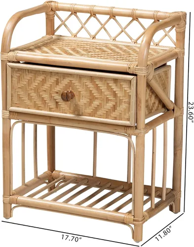 Miniatura 3 de bali & pari Kobie - Mesita de noche moderna de ratán natural bohemio con 1 cajón