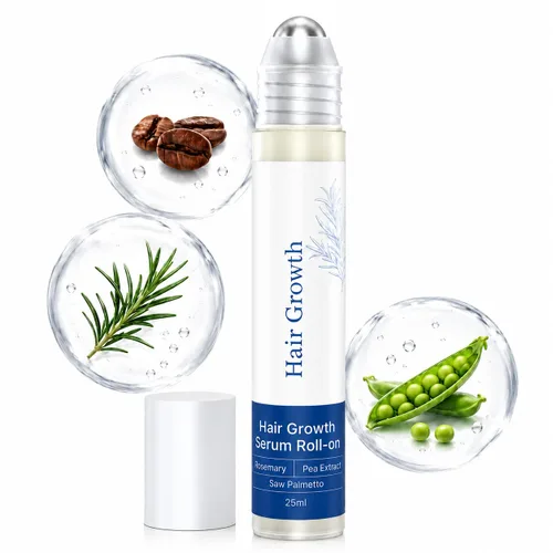 Hair Growth Serum Roll On with Rosemary，Helps Support Thicker, Fuller Hair Appearance，Clean, Non-Greasy Hair Loss Support for Men & Women，0.84 Fl Oz