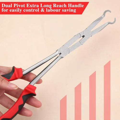 Miniatura 5 de Alicates de Punta Curva con Pivote XL de Alcance Largo de 13 Pulgadas con Mandíbula Dentada para Espacios Difíciles de Alcanzar