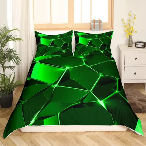 Miniatura 2 de Funda de edredón hexagonal verde estereoscópica de nido de abeja para niños, diseño geométrico de colmena, funda de edredón geométrica de panal