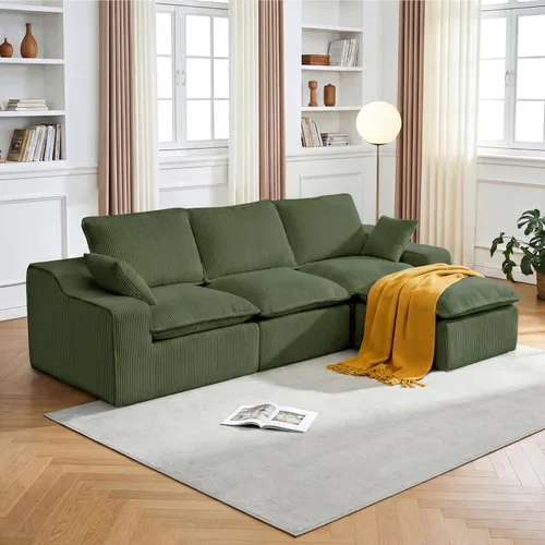 Miniatura 19 de Sofá modular sin hueso de 107 pulgadas con otomana, sofá modular de pana con asiento profundo tapizado, moderno sofá modular con tumbonas