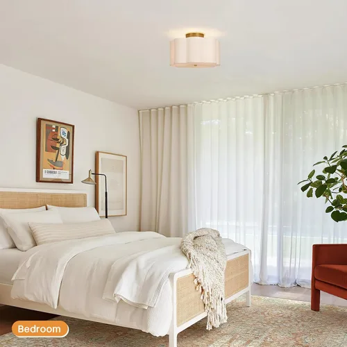 Miniatura 6 de Vexagyle Lámpara de techo moderna de montaje empotrado, lámpara de guardería de 3 luces con pantalla de tela blanca tipo pétalo, lámpara de techo