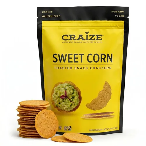 Craize Sweet Corn Crisps | Galletas de maíz tostadas sin gluten, veganas, kosher, 4 onzas cada una