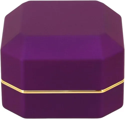 Miniatura 6 de Caja de anillo de compromiso de propuesta de terciopelo de forma cuadrada Caja de regalo de moneda de joyería de luz LED (morado)