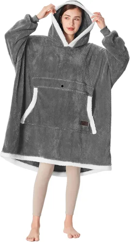 Miniatura 13 de Catalonia Sudadera extragrande tipo manta con capucha, sudadera de sherpa portátil para adultos, hombres y mujeres