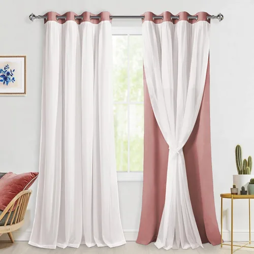 Miniatura 18 de Hiasan Cortinas opacas con superposición transparente, aislamiento térmico para mezclar y combinar de doble capa, cortinas de oscurecimiento de Beige
