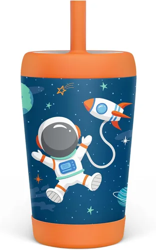 Miniatura 7 de Vaso de acero inoxidable aislado para niños con popote de silicona, taza para sorber de 12 onzas para niños (alfabeto)