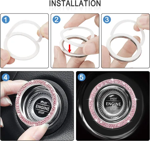 Miniatura 7 de WINKA 4 tapones para válvula de neumático de automóvil con diamantes de imitación, 1 cubierta de botón de motor de automóvil, anillo de encendido