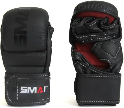 SMAI Guantes híbridos de cuero MMA Sparring: cuero de primera calidad para Kickboxing, lucha en jaula, huelga, grappling, artes marciales y