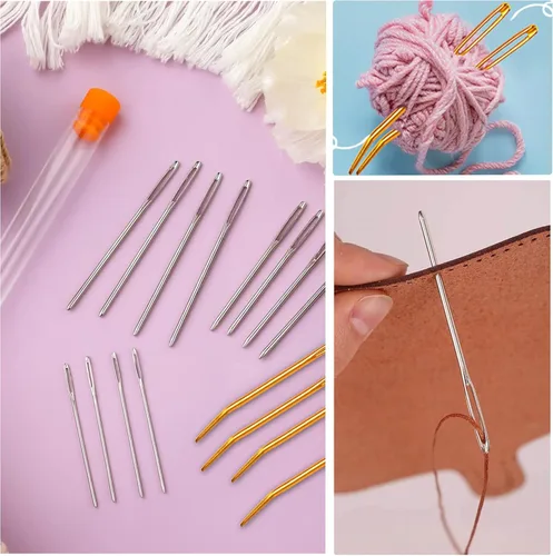 Miniatura 6 de Pikdmin Kit de 11 agujas de coser grandes de acero inoxidable, agujas romas de ojo grande y agujas de tapiz dobladas para tapiz, lana de coser