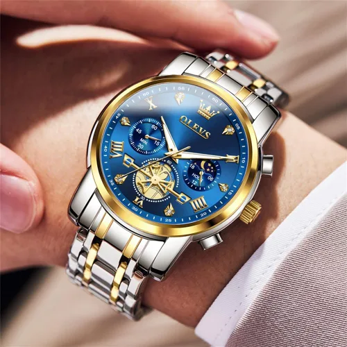 Miniatura 3 de OLEVS Watch Men Luxury Fashion Watches for Men Classic Large Face Stainless Steel Waterproof Mens Watches Analog Quartz Fancy Dress Date Moon Phase