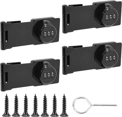 Miniatura 8 de Cerraduras rotativas con contraseña, paquete de 2 cerraduras de gabinete negras con combinación, pestillo de seguridad sin llave para puerta Negro