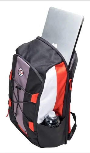 Miniatura 2 de Case-It Mochila clásica para laptop, con detalle de cordón elástico, negro/rojo (BKP-503-negro/rojo)