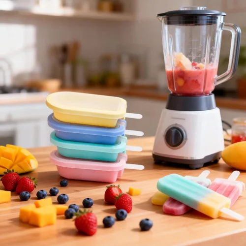 Miniatura 4 de Moldes apilables de silicona para paletas de hielo, paquete de 4 con palos, máquina de paletas de hielo casera reutilizable, diseño sin goteo y sin