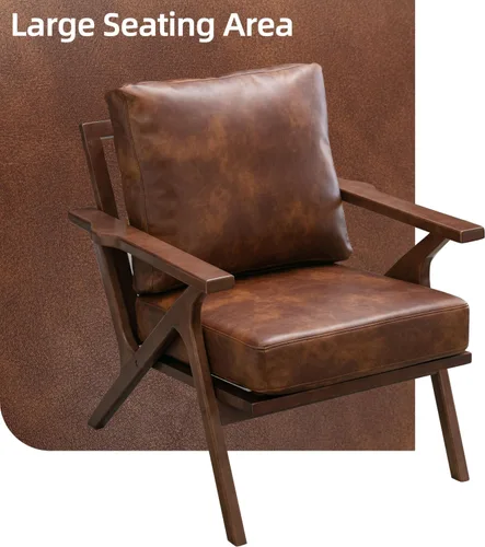 Miniatura 6 de INZOY Sillón moderno, estilo Accent de mitades de siglo, con marco de madera, de piel sintética, para sala de estar y dormitorio, sillón acolchado