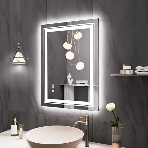Miniatura 9 de Snowdool Espejo LED de baño, 32 x 32 pulgadas con luz frontal y retroiluminada, antivaho, espejo de tocador de baño para pared, función de memoria