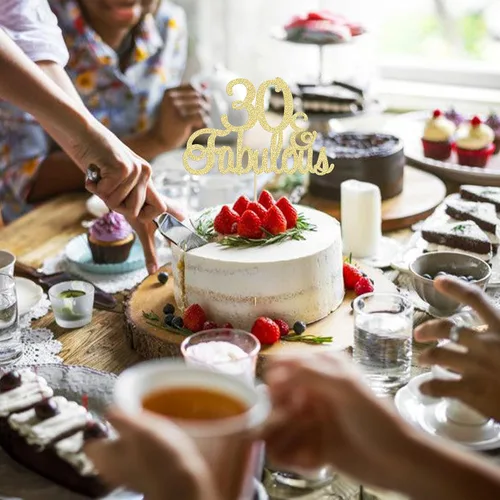 Miniatura 5 de Gyufise 1 decoración de 30 con purpurina dorada y fabulosos adornos para tartas de 30 años y fabulosos adornos para tartas de cumpleaños de 30 años