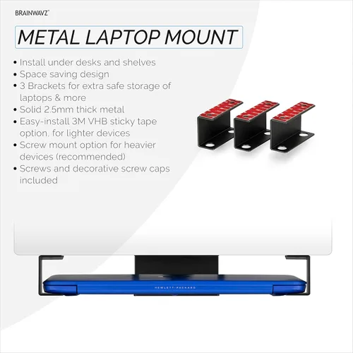 Miniatura 3 de Soporte para laptop debajo del escritorio para escritorio, adhesivo y atornillado, dispositivos de hasta 1.5 pulgadas de grosor como Macbooks