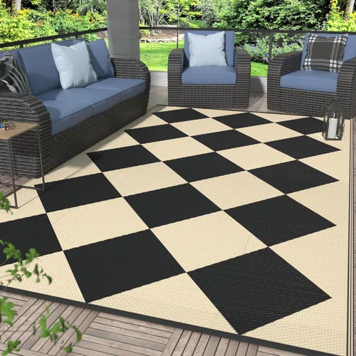 Miniatura 33 de GENIMO Alfombra de exterior impermeable de 5 x 8 pies, alfombras reversibles, alfombra de área, alfombra de plástico para exteriores, alfombra Negro