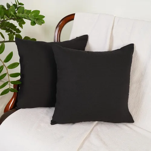 Miniatura 8 de RELY+ Fundas de cojín de algodón negras de 16"x16" Juego de 2 Fundas decorativas con cremallera para cojines, para sofá, casa de campo y sala