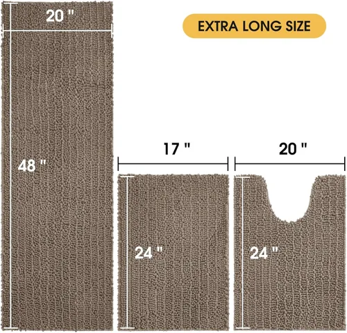 Miniatura 2 de ACCUMTEK - Juego de 2 alfombras de baño de lujo en color beige de 32"x20"+24"x17", alfombras de baño ultra suaves y gruesas absorbentes, alfombra