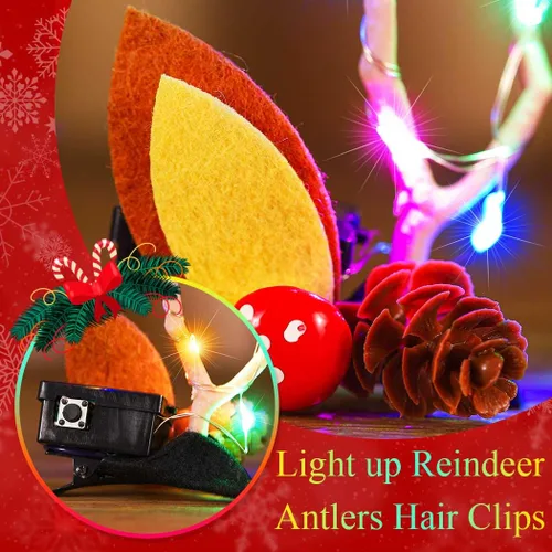 Miniatura 5 de BARTOSI Pinzas para el pelo de Navidad con luz LED, cuernos de reno, horquillas de Navidad, accesorios para el cabello para mujer (paquete de 2)