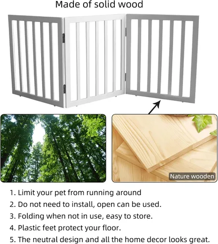Miniatura 6 de Puerta para perros para interiores, valla independiente para perros, para la casa, puertas, pasillos o escaleras, puerta para mascotas plegable