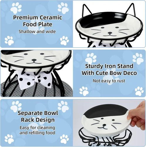 Miniatura 4 de Plato elevado de comida para gatos, cerámica, soporte antideslizante, estación de alimentación elevada, 5 pulgadas, poco profundo para bigotes, apto