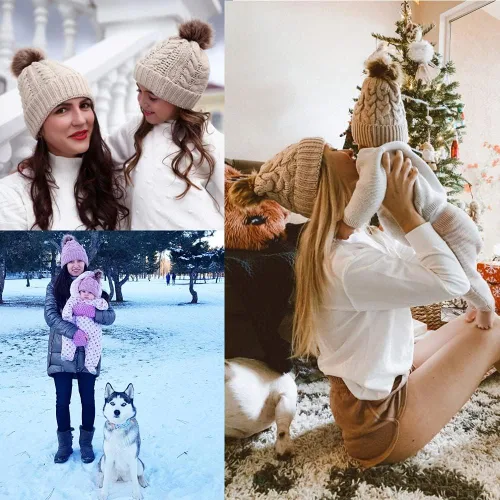 Miniatura 6 de Gorro de punto cálido de invierno para padres e hijos, para madre e hijahijo, gorro de punto familiar