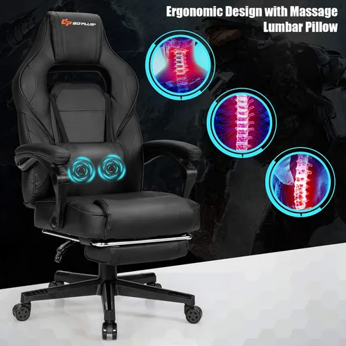 Miniatura 5 de Goplus Silla de masaje para juegos, respaldo reclinable, ajuste de altura del asiento, silla de oficina para computadora de carreras con reposapiés
