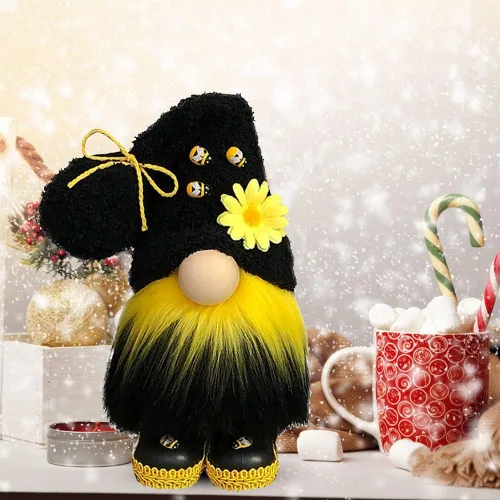 Miniatura 6 de Adornos de elfo de abejorro, gnomos de peluche, hechos a mano, diseño de girasol de primavera, estante de gnomo enano, bandeja escalonada
