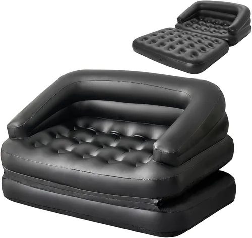 Miniatura 8 de Sofá cama inflable para camping, flotador de piscina, colchón flocado al aire libre con reposabrazos, tamaño matrimonial