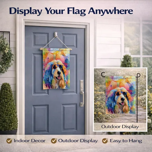 Miniatura 8 de Caroline's Treasures DAC2448GF - Bandera de jardín con diseño de perro afgano hippie Dawg, bandera decorativa para patio exterior, patio, obras