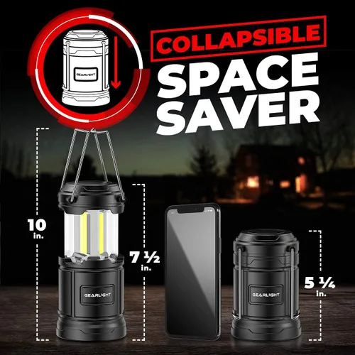 Miniatura 4 de Linterna de camping GearLight - 2 linternas LED portátiles a batería con base magnética y gancho plegable para uso de emergencia o campamentos, kit