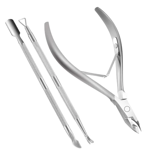 Juego de pinzas de cutícula y empujador de cutículas, juego de herramientas de manicura – Herramienta profesional de acero inoxidable para quitar