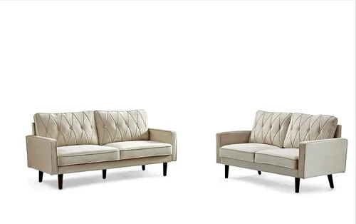 Miniatura 20 de Container Furniture Direct Sofás de terciopelo copetudo de estilo moderno para sala de estar con tapicería de tela suave y marco de madera maciza