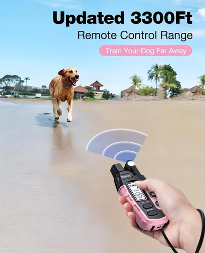 Miniatura 3 de Bousnic Collar de choque para perro, collar de entrenamiento de perro de 3300 pies con control remoto para perros pequeños, medianos y grandes, Rosa