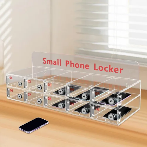 Miniatura 6 de Taquillas de teléfono celular, caja de bloqueo de acrílico para teléfono celular con cerraduras de puerta y llaves, 10 ranuras montadas en la pared