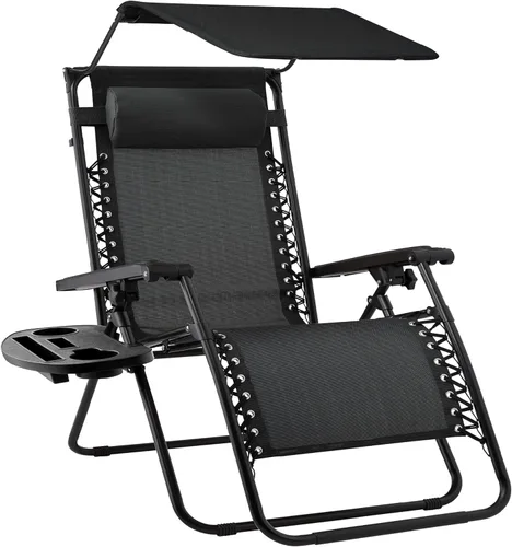Miniatura 20 de Best Choice Products Sillón reclinable de 30 pulgadas de ancho con gravedad cero para exteriores, con toldo ajustable, reposacabezas, bandeja