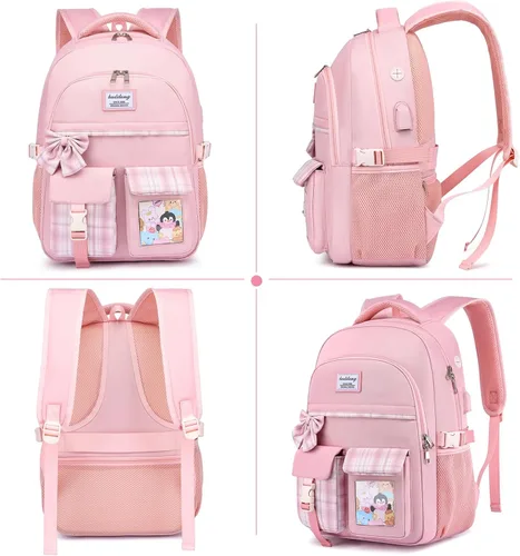 Miniatura 5 de Mochila escolar para adolescentes y niñas, mochila para laptop para mujeres, universidad, mochilas, mujer, morrales, escuela niñas Rosa