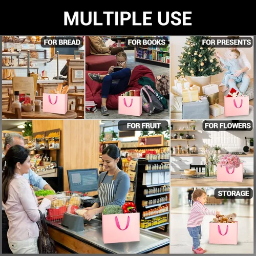 Miniatura 4 de EUSOAR Bolsas de regalo pequeñas de color rosa, paquete de 30 bolsas de compras de 8.6 x 3.9 x 7 pulgadas con asas a granel, bolsas de regalo