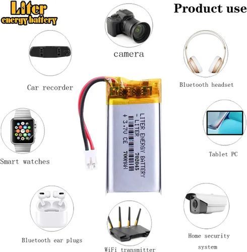 Miniatura 4 de Liter energy battery 3.7V Lipo Batería 700mAh Batería recargable de polímero de iones de litio 702045 para receptor transmisor de micrófono