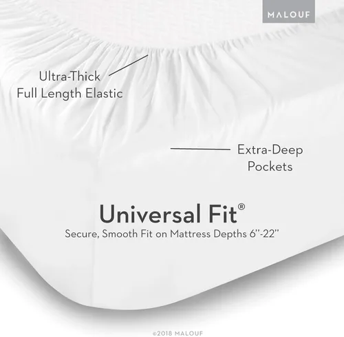 Miniatura 5 de MALOUF Supima Sábanas de algodón de alta calidad, 100% cultivadas en Estados Unidos, tejido de satén, bolsillos extra profundos, una sola capa, 600