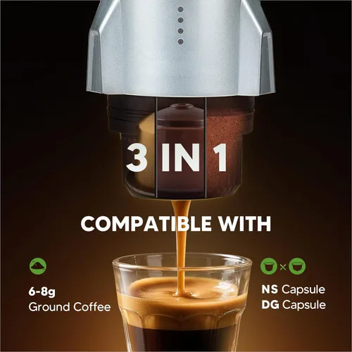 Miniatura 5 de Máquina de café espresso portátil 3 en 1 sobre la marcha, cafetera eléctrica de autocalentamiento, mini cafetera de mochilero compatible con Gris