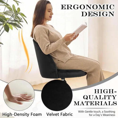 Miniatura 6 de Silla de tocador negra y dorada con respaldo, silla pequeña para tocador, sillas de maquillaje giratorias de terciopelo y bonitas sillas déak