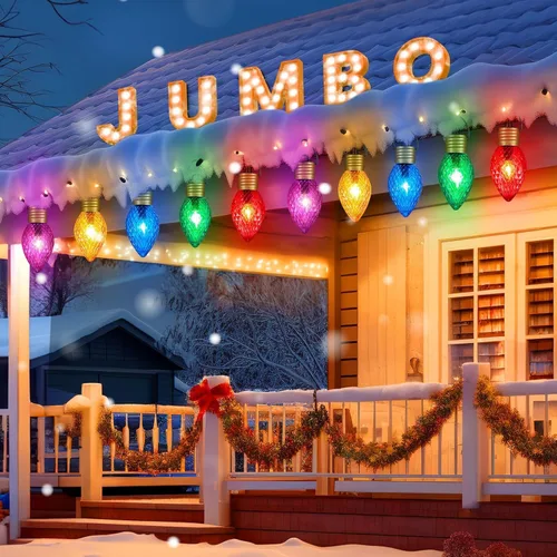 Miniatura 17 de Strawberry Jumbo C9 Luces de Camino de Navidad para Exteriores - 8.5 Pies 5 Luces LED C9 de Navidad, Luces C7 Cubiertas Jumbo Multicolor Luces