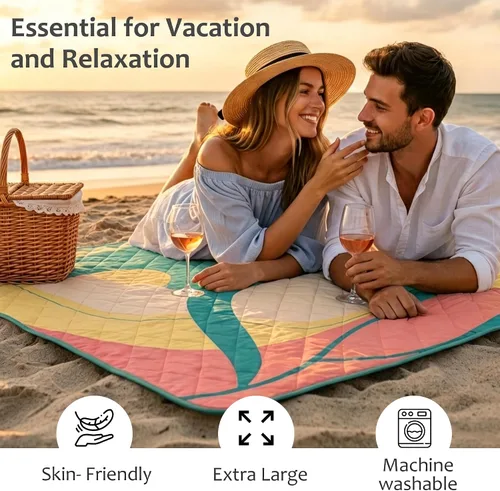 Miniatura 5 de Exclusivo Mezcla Manta de picnic impermeable de 60 x 80 pulgadas, manta de camping moderna a prueba de arena de poliéster floral multicolor grande