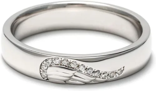 Miniatura 2 de Jeulia Anillo de plata de ley para mujer, con forma de corazón, dos tonos, con incrustaciones de alas de ángel, para parejas, boda, compromiso